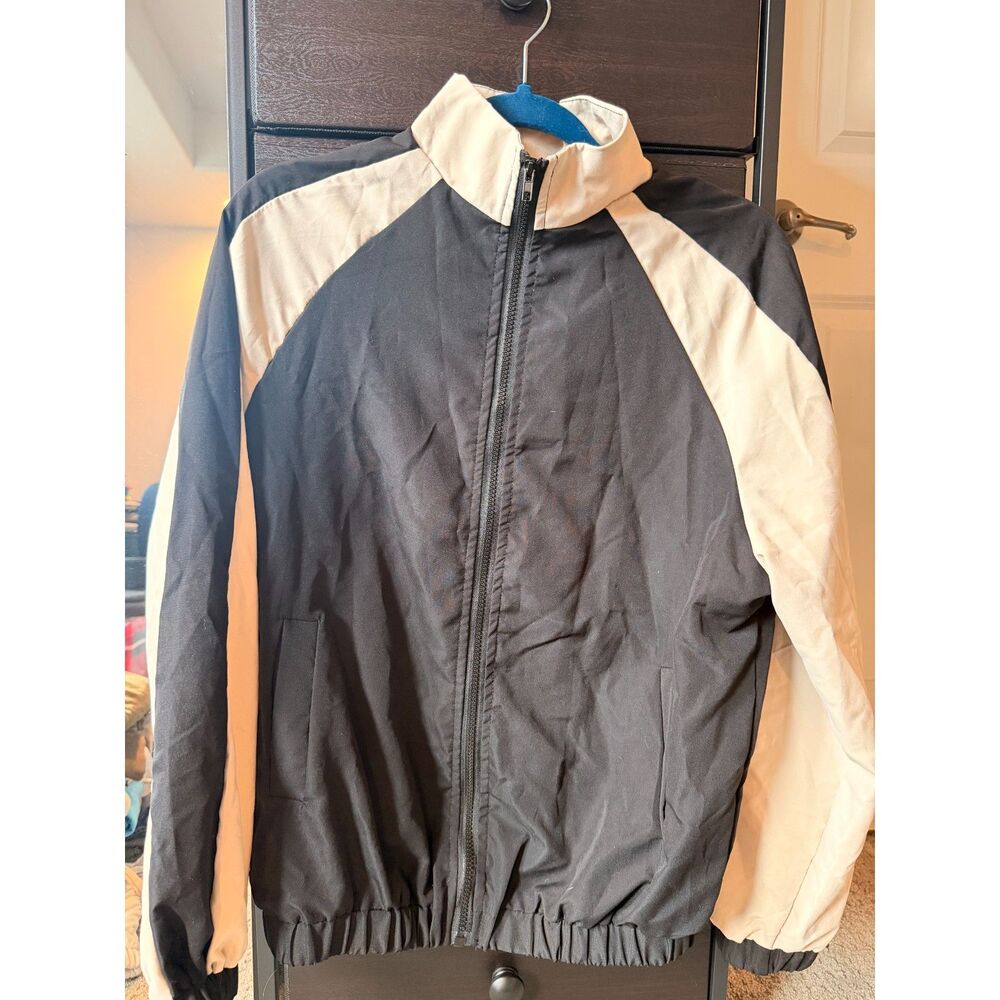 SHEIN Unisex Small Colorblock Raglan Sleeve Track Jacket Black Cream